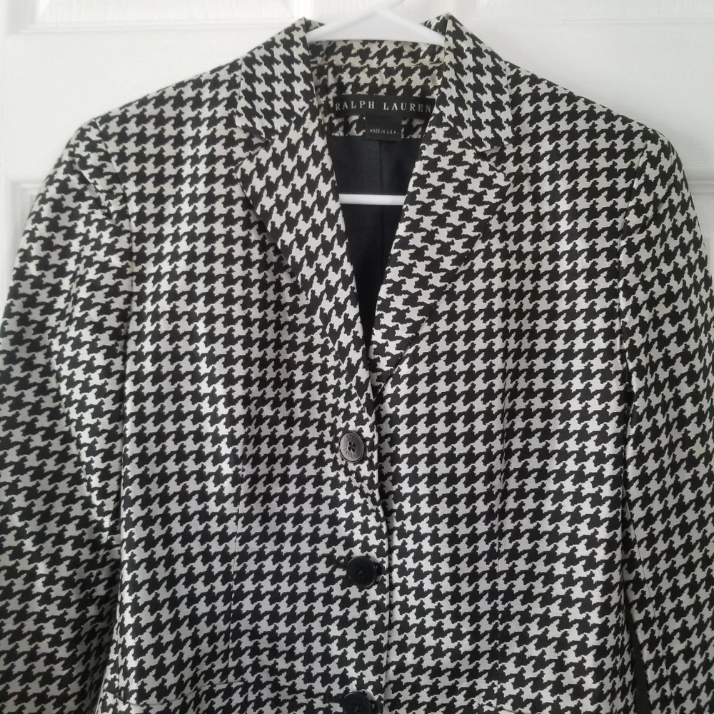 Ralph Lauren Silk Black & White Houndstooth Jacket - Picture 2 of 9